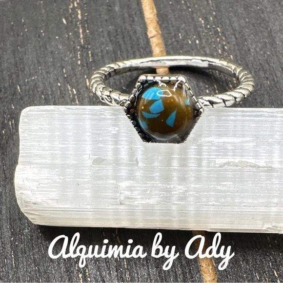 Alquimia Silver and Blue Hexagonal Stone Ring cooper turquoise - Picture 1 of 2